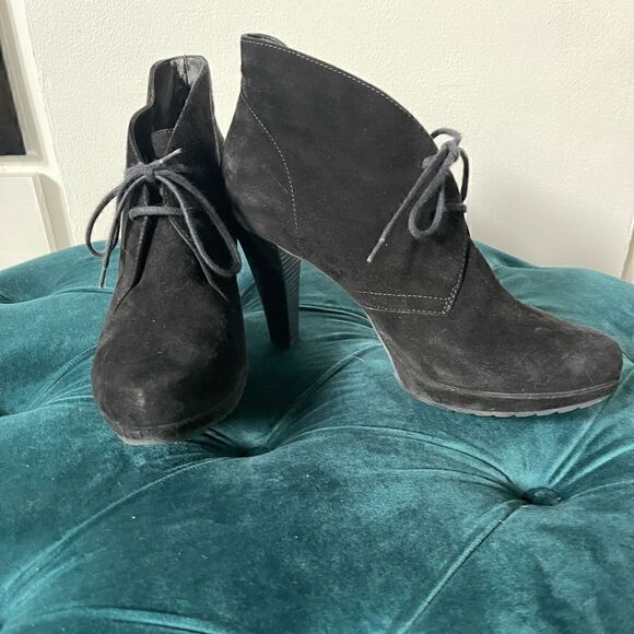 PAUL GREEN Black Suede Booties GUC Lace Up - Picture 3 of 6